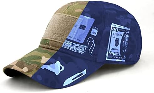 כובע מטמון הסוואה של וואזו / נסיעות, כובע נשיאה טקטי ויומיומי / 6 כיסים נסתרים למזומן חירום, מסמכים | מפתחות